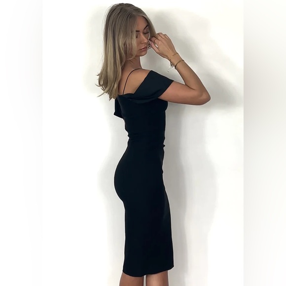 Vesper Black bodycon Bardot Midi Dress - Picture 5 of 6